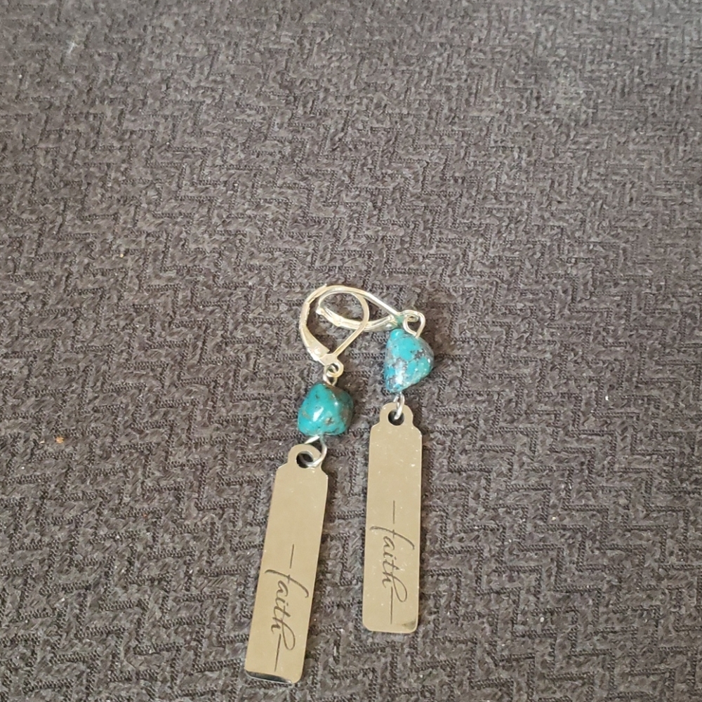 Kingman turquoise stainless steel faith earrings